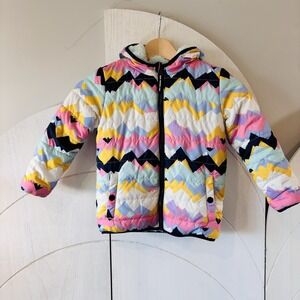 Cat & Jack Zigzag Hooded Jacket Fleece - Pink Blue Yellow Winter Coat Size 5T